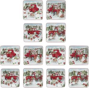 Certified International Red Truck Snowman салатная/десертная тарелка 21,5 см, набор из 4 шт, средний (упаковка 3 шт), мультиколор