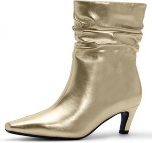 Женские ботильоны на низком каблуке с мягким верхом, плисе с закрытым квадратным носком Odetina, Gold