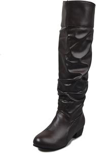 Женские осенние сапоги Ladmiple, с высоким голенищем, широкие по икрах, на конусовидном каблуке, свободные западные ковбойские сапоги, вечеринка, модная обувь к платью, G-Brown