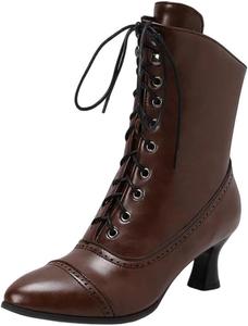 Женские ботильоны на шнуровке в стиле стимпанк с высоким каблуком и толстой подошвой, короткие туфли Generic, 8002