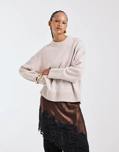 Джемпер ASOS DESIGN из плотной овечьей шерсти премиум-класса с закругленным подолом в цвете «машмеллоу» — БЕЛЫЙ