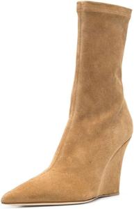 Женские классические ботильоны FYS с заостренным носком на платформе и высоком каблуке, средние по голени, теплые с боковой молнией, короткие зимние и осенние ботинки, размер 4-16 US, Sandy Brown