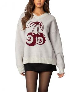 Cherry 3 свитер свободного кроя с V-образным вырезом Edikted, серый