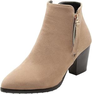 Женские ботильоны с заостренным носком, средней высоты каблук-блок, боковая молния, удобные для ходьбы COMFASH, Camel