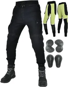 Джинсы-мотоциклетные из денима для мужчин и женщин, арамидная подкладка, 4 защитных элемента CE, износостойкие всесезонные туристические брюки, Schwarz