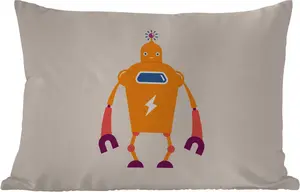 Подушка для улицы - Робот - Антенна - Оранжевый - Молния - Мальчик - Дети - 50 x 30 см - Водонепроницаемая - Подушка для отдыха - Подушка для дивана - Украшение для гостиной MuchoWow