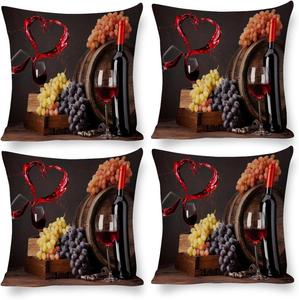 Kazynee Комплект декоративных наволочек красное вино современный фермерский дом фруктово-винная тематика