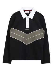 Рубашка поло с длинными рукавами и узором шеврон HUGO KIDS, черный