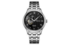 Seiko Presage Series Механический механизм Наручные часы из нержавеющей стали Мужские часы Черный циферблат