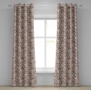 Штора для окна ABAKUHAUS "Велосипедная" с люверсами, романтичный рисунок с розовыми цветами, детская, декоративная, двухпанельная, 280 см x 245 см, бледно-желтый, темно-коричневый