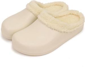 Женские и мужские сабо с меховой подкладкой, с памятью формы, водонепроницаемые, для осени и зимы, мягкие, уютные, пушистые тапочки, нескользящая подошва, садовая обувь, для дома и улицы, с искусственным мехом, удобные домашние тапочки Generic, бежевый