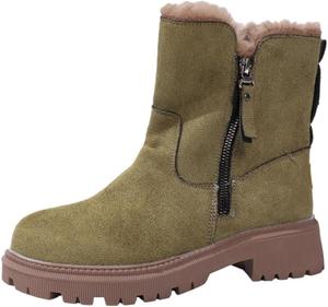 SPKFHD Женские модные ботильоны на толстой подошве, с круглыми носами, большого размера, из ткани с леопардовым принтом, с искусственным мехом внутри, резиновая подошва. Подходят для осени и зимы.