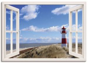 Картина на холсте Artland Fenster Leuchtturm Sylt, 70x50x2 см, белый