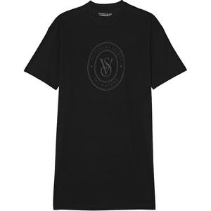 Хлопковая оверсайз футболка для сна / Черная пижамная блузка Женская Черная Victoria's Secret