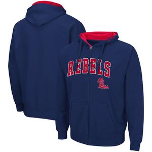 Мужская темно-синяя толстовка с молнией во всю длину Ole Miss Rebels Arch & Logo 3.0 Colosseum