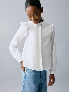 Детская рубашка Carlota с длинными рукавами и рюшами из хлопка Mango, White