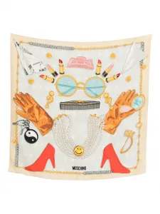 Шарф с графичным принтом Moschino, бежевый