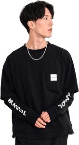 Хлопковая футболка с длинными рукавами KANGOL с вышитым логотипом и карманом, многослойный крой, свободный силуэт, унисекс, черный