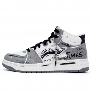 Мужские высокие скейтбордные кроссовки Li Ning Tianji HI: износостойкие, легкие и дышащие., серый белый черный