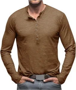 Мужская футболка Henley с длинным рукавом, легкая и дышащая
