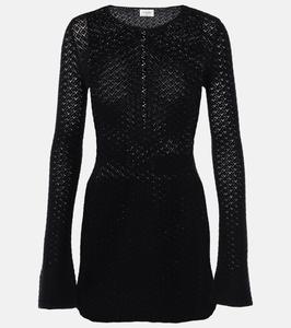 Мини-платье из смесовой шерсти, связанное крючком Saint Laurent, Noir