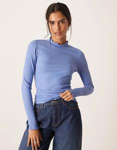 Топ JDY с высоким горлом и салатовой каймой, средне-голубой