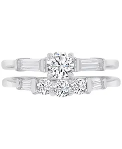 Кольцо-Обещание или помолвочное кольцо с кубическим цирконием круглой и багетной огранки из стерлингового серебра Macy'S, silver