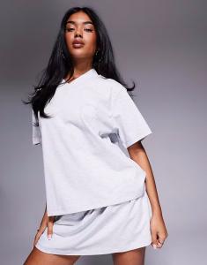 Футболка Weekend Collective co-ord с V-образным вырезом и вышитым логотипом серого меланжевого цвета ASOS Weekend Collective