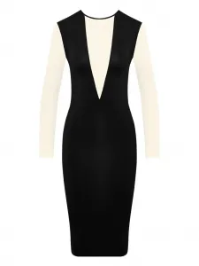 Мини-платье с длинными рукавами и V-образным вырезом Maison Close, черный