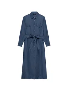 Льняное платье-рубашка с пуговицами спереди Brooks Brothers, синий