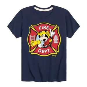 Футболка для мальчиков 8-20 с принтом значка пожарной службы и Микки Маусом Disney, синий