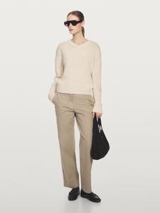 Прямые брюки из хлопковой смеси Massimo Dutti, бежевый