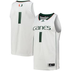 Мужская белая баскетбольная майка Adidas #1 Miami Hurricanes Team Swingman