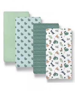 Зеленые простыни для люльки Dino для новорожденных мальчиков и девочек, набор из 4 штук The Peanutshell, зеленый
