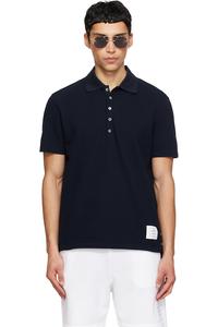Классическая поло-рубашка в полоску пике, свободного кроя Thom Browne, темно-синий
