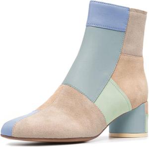 Женские ботильоны YDN с закругленным носком, невысоким устойчивым каблуком, боковой молнией, модным сочетанием замши, для офиса, теплые обувь, размер 4-15 US, Skyblue