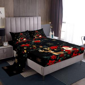 Erosebridal Комплект постельного белья с новогодним принтом ёлок для детей, Black Red