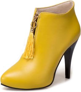 JOEUSTY Женские модные ботильоны с кисточками, на высоком каблуке-стилетто, для вечернего образа, с заостренным носком и молнией, элегантные короткие ботинки