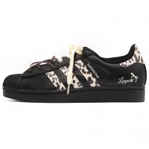Adidas Originals Superstar 2 Leopard Print Denim Abrasion Resistant Low top Skateboard Shoes Women's Black Brown