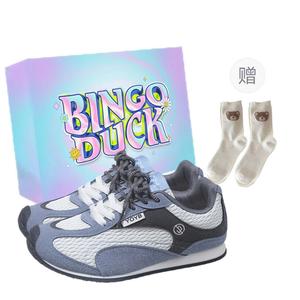 BINGO DUCK Скользоустойчивые женские кэжуал кеды низкие голубой серый с эксклюзивной коробкой и носками в подарок, цвет Blue Gray+Exclusive Shoe Box+Gift Socks