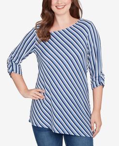 Топ с фактурной полоской и отворотом на рукаве Ruby Rd, Deep Blue Multi