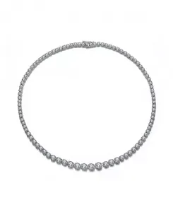 Теннисное ожерелье из стерлингового серебра с кубическим цирконием с градуированными круглыми звеньями Genevive, white
