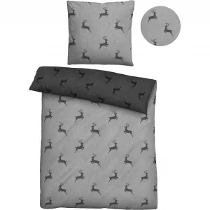 Двустороннее постельное белье Biberna» Cardo в размере. 135х200 или 155х220 см", фланель уютная и теплая зимой, постельное белье с оленями, новогоднее, цвет sturmgrau