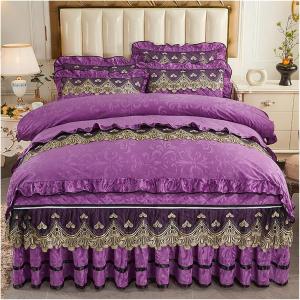 UOIO Комплект постельного белья UOIO утолщенный золотисто-желтый кристальный бархат с кружевной вышивкой