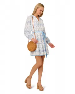 Короткое платье с длинными рукавами и кружевом Adrianna Papell, синий