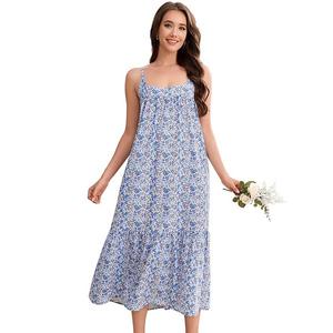 Женская ночная сорочка без рукавов с цветочным принтом Seoria, Blue