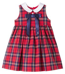 Детское платье из хлопковой ткани в клетку Monnalisa, Rubino + Blue Navy