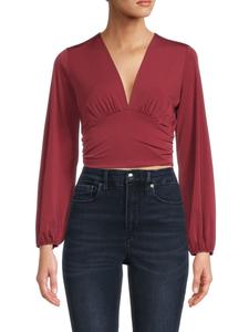 Укороченный топ с длинными рукавами и сборками Renee C., бордовый