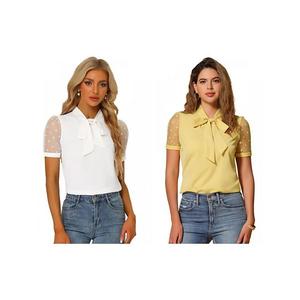 2 упаковки блузки с воротником-бабочкой и коротким сетчатым рукавом Inspire Chic, White Yellow
