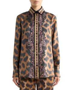 Шелковая рубашка на пуговицах Etro, коричневый